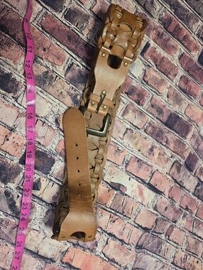 Woven Leather Waist Belt - Tan VINTAGE Thick Sturdy Y2k Boho Dress Jeans Ect ♡